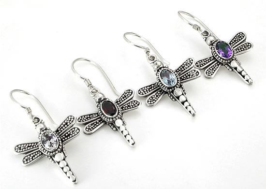 Dragonfly French Hook Bali Sterling Silver Earrings Colors