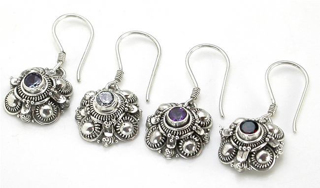 Cluster French Hook Bali Sterling Silver Earrings Colors