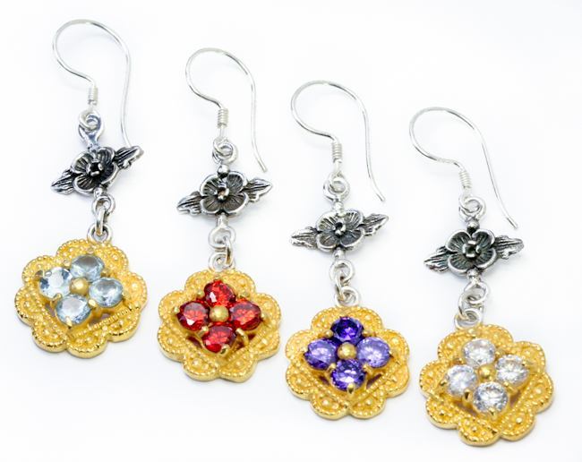 Flower n Flower Bali GOLD and Silver - Indonesian French Hook Earrings Colors