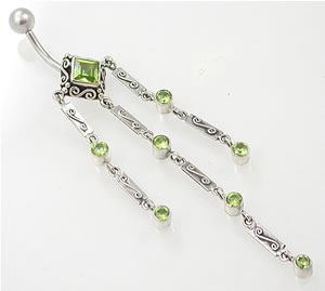 14g 7/16" Triple Dangle Sterling Silver Bali Belly Button Ring
