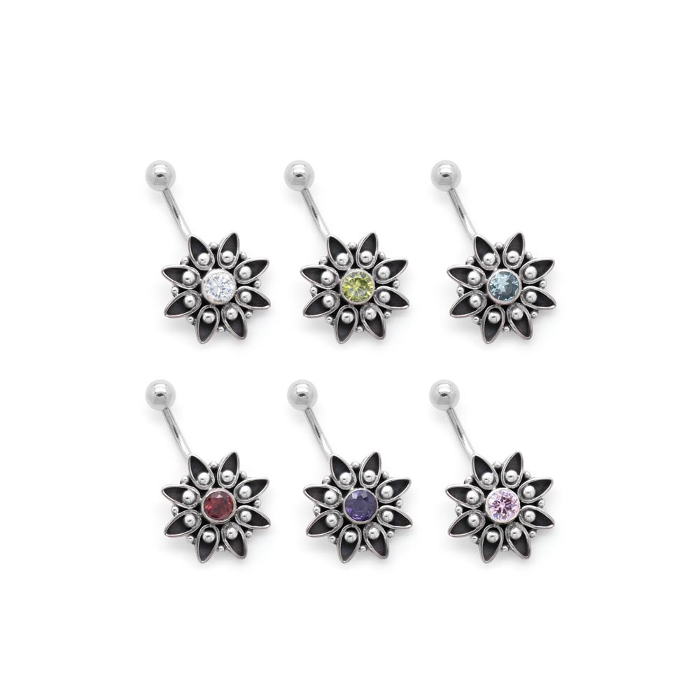 14g 7/16" Mystical Bali Star Belly Button Ring in Crystal on white background