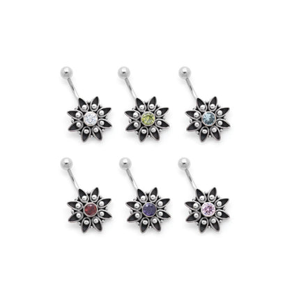 14g 7/16" Mystical Bali Star Belly Button Ring in Crystal on white background