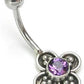 14g 7/16" Onyx Flower Sterling Silver Navel Belly Jewelry