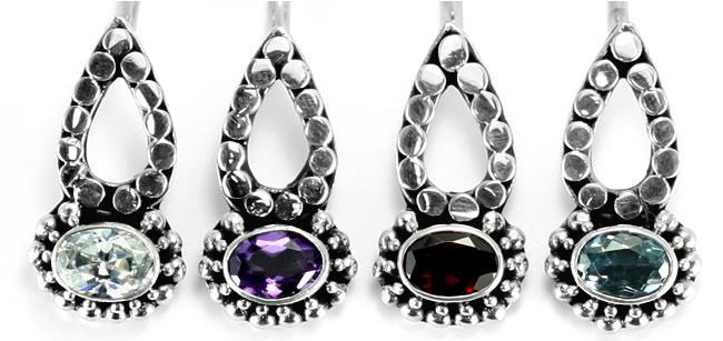Bali TEARY - Indonesian Style Sterling Silver Earrings French Hook Colors