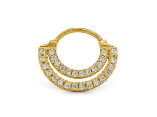 16g Septum Clicker - Jeweled 14kt Yellow Gold Plated Crescent Ring