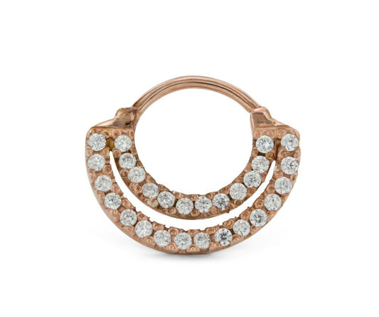 16g Septum Clicker - Jeweled Rose Gold Plated Crescent Ring