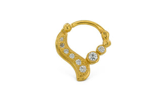 16g Septum Clicker - Jeweled 14kt Yellow Gold Plated Asymmetric Teardrop Ring - Painful Pleasures