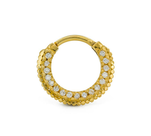 16g Septum Clicker - Pressed Jewel 14kt Yellow Gold Plated Ring