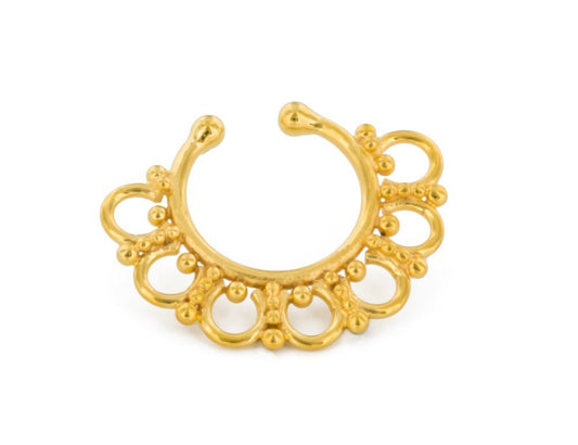 Gold Plated, Sterling Silver Detailed Septum Ring or Earring - Clip On