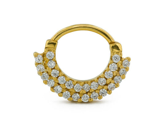 16g Septum Clicker – Two-tier Jeweled 14kt Yellow Gold Plated Ring 1