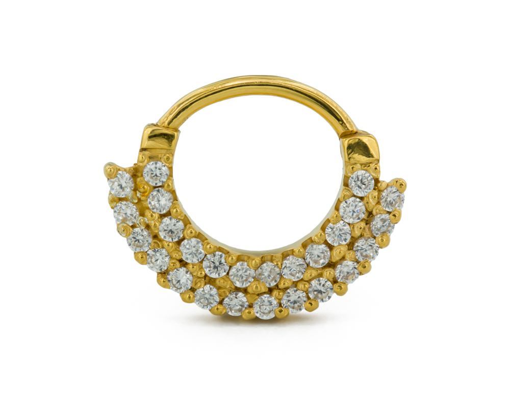 16g Septum Clicker – Two-tier Jeweled 14kt Yellow Gold Plated Ring 1