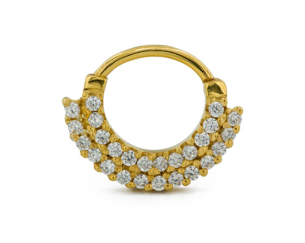16g Septum Clicker – Two-tier Jeweled 14kt Yellow Gold Plated Ring 1