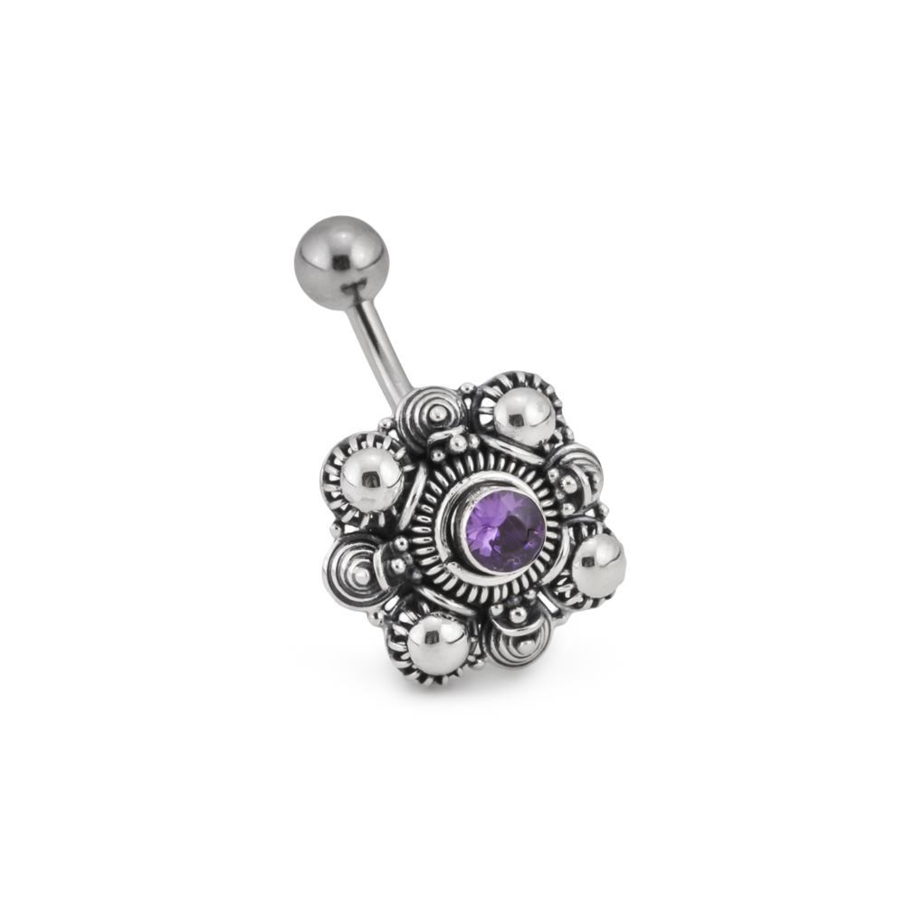 14g 7/16" Cluster Indonesian Navel Ring - Light Blue