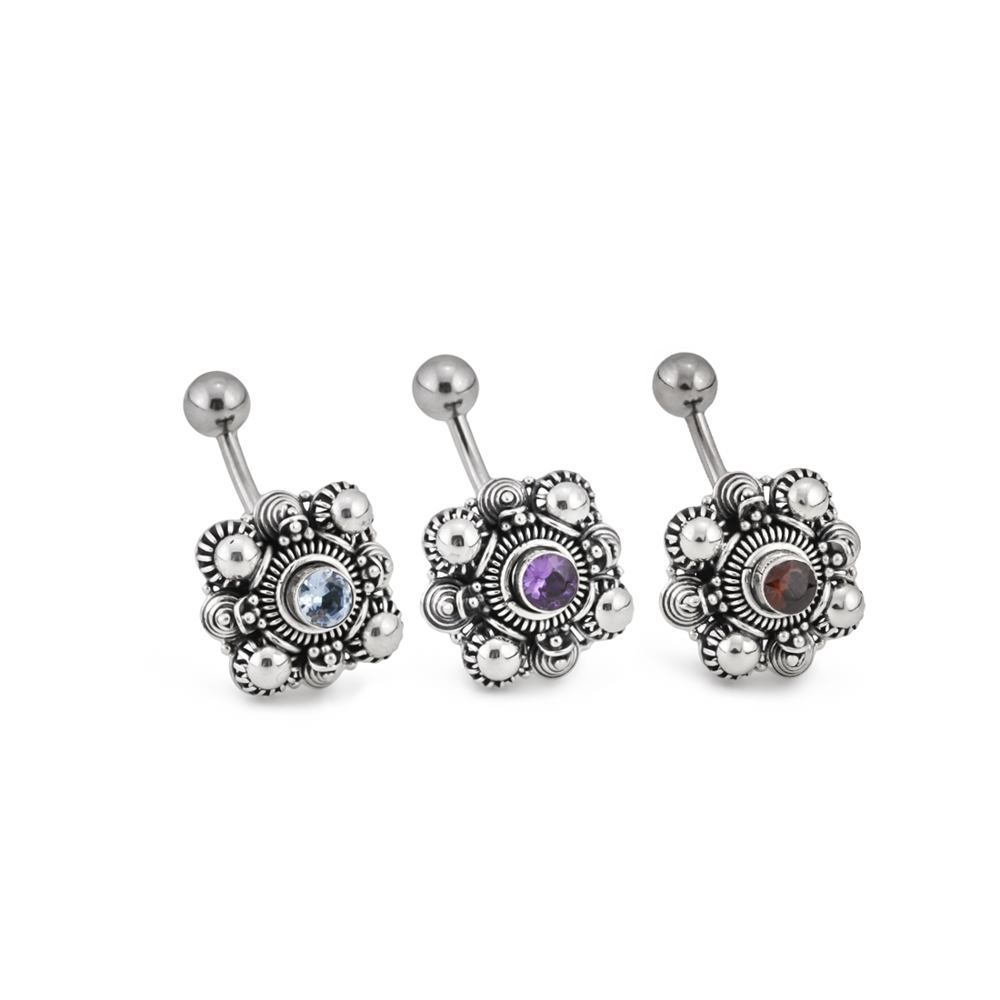 14g 7/16" Cluster Indonesian Navel Ring - Dark Red