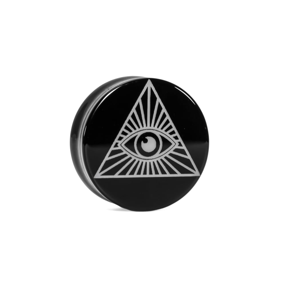 Black Agate Stone Plug — Eye of Providence Engraving