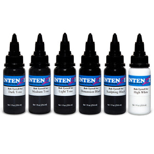 Bob Tyrrell Advanced Black and Gray Formula Set — Intenze Tattoo Ink — 6 Bottles - Painful Pleasures