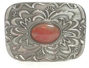 Western Scroll and Pink Stone Belt Buckle