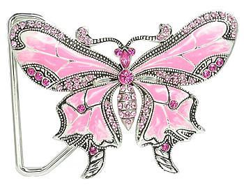 Pink Jeweled Butterfly Belt Buckle