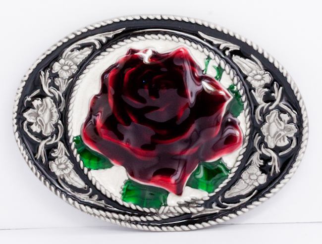 Enameled Western Rose Belt Buckle