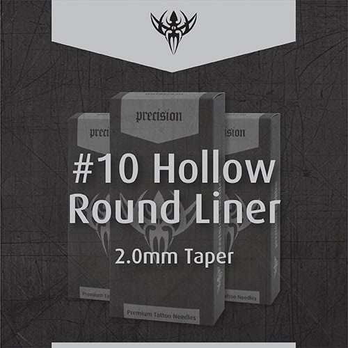 #10 BugPin Hollow Round Liner 2.5mm Taper — Precision Needles — Box of 50 Premade Sterilized Tattoo Needles