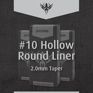#10 BugPin Hollow Round Liner 2.5mm Taper — Precision Needles — Box of 50 Premade Sterilized Tattoo Needles - Painful Pleasures