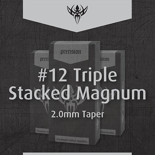 #12 Triple Stacked Magnum — Precision Needles — Box of 50 Premade Sterilized Tattoo Needles