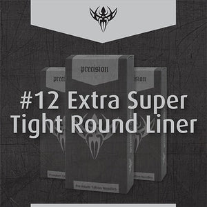 #12 Extra Super Tight Round Liner — Precision Needles — Box of 50 Premade Sterilized Tattoo Needles - Painful Pleasures