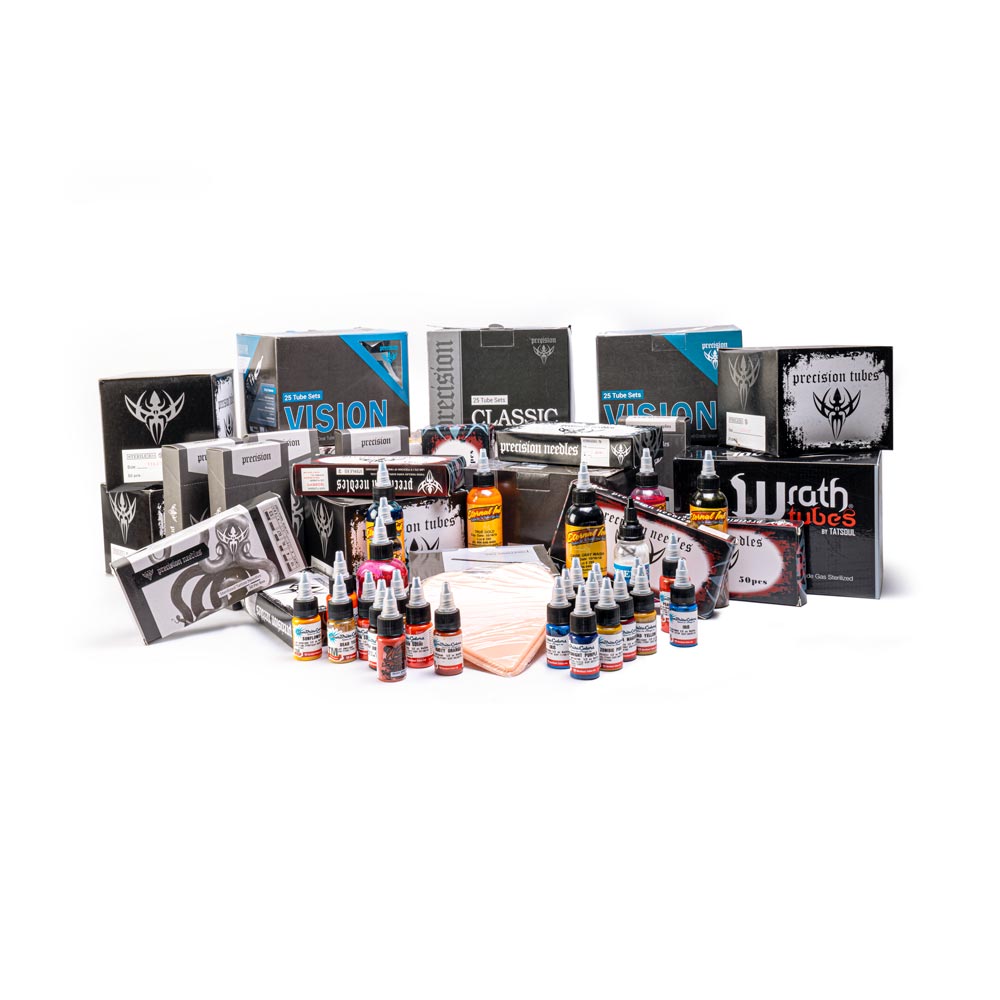 Tattoo Practice Bundle Deal — A Pound of Flesh Micro Series Shield with Closeout Tattoo Ink, Needles and Tubes