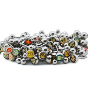 14g 5/8" Mixed 8mm Logo Tongue Ring Pictures & Words - Price Per 10 - Painful Pleasures