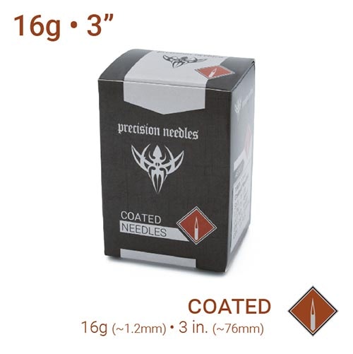 16g Sterilized 3" Coated Piercing Needles — Box of 100