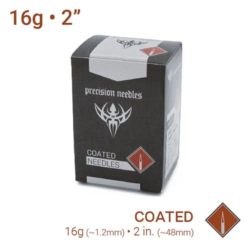 16g Sterilized 2" Coated Piercing Needles — Box of 100