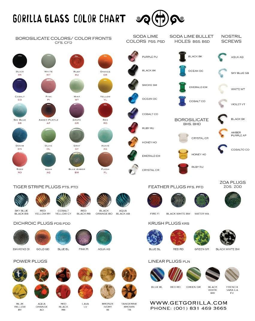 Gorilla Glass Complete Color Chart