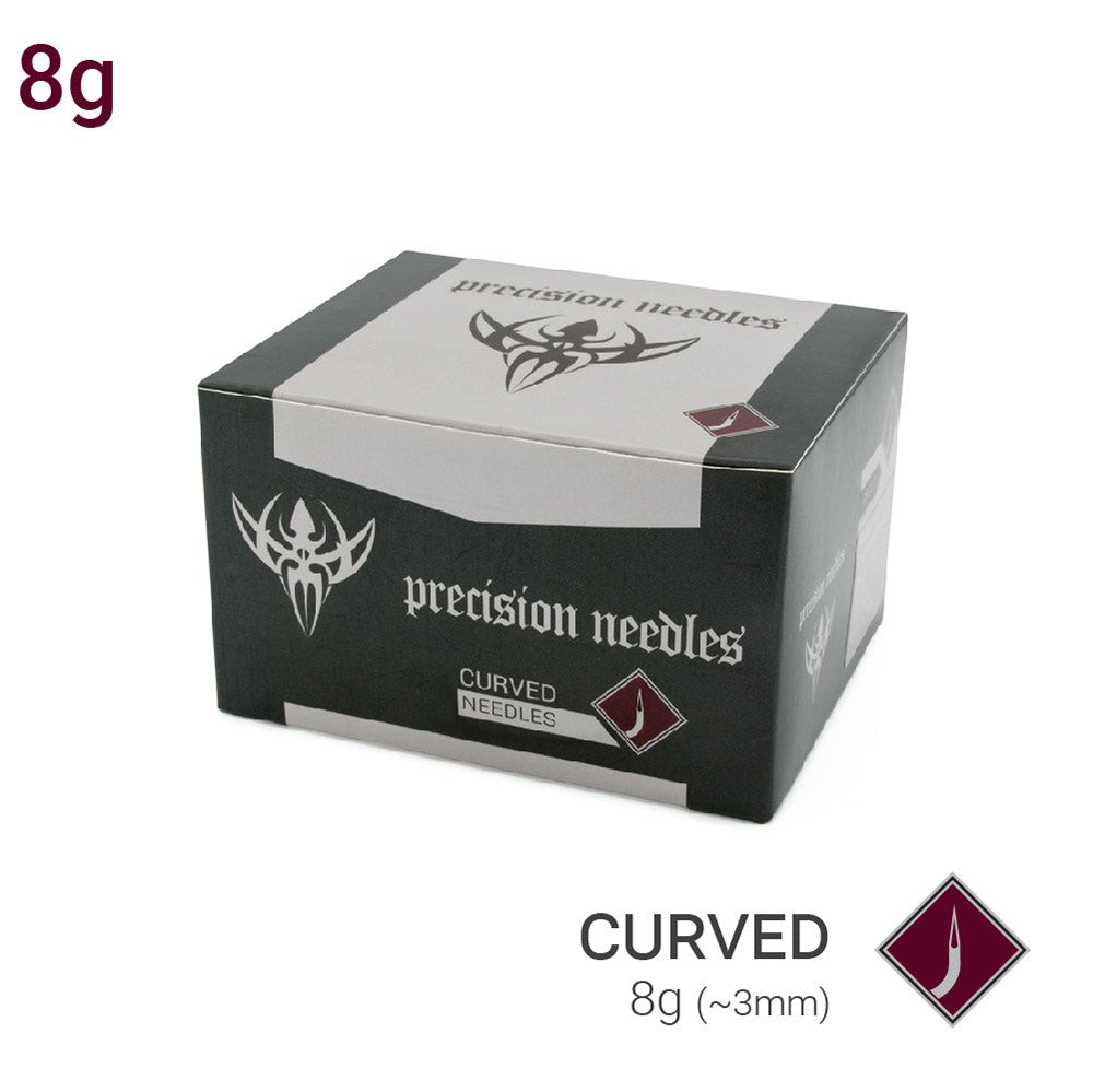 8g Precision Sterilized Curved Piercing Needles — Box of 50
