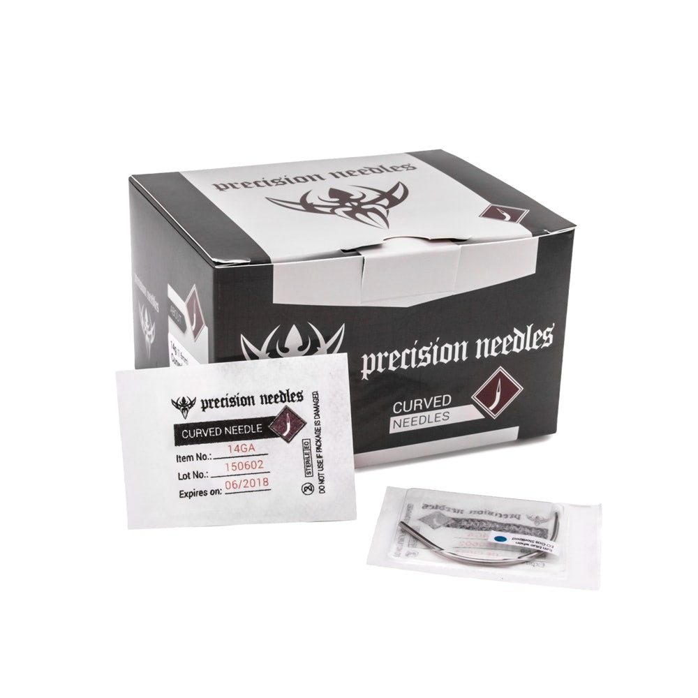 Precision Sterilized Curved Piercing Needles — Box and Sterilization Pouches