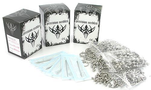 300 Sterile Needles, 100 Bent Barbells, 100 Captive Bead Rings, and 100 Straight Barbells - Ultimate Piercing Kit