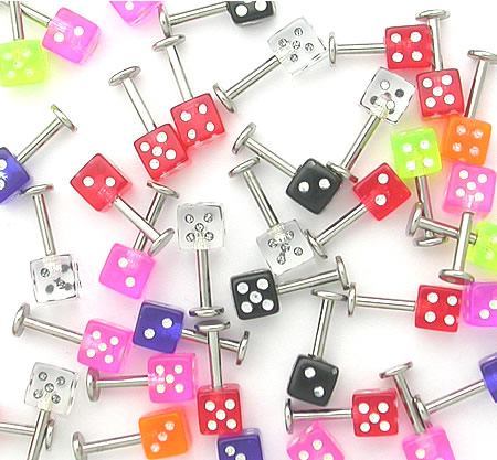 14g 5/16" Labret Studs with Dice - Price Per 10