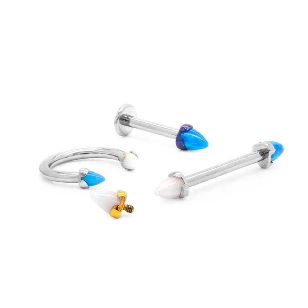 Tilum 14g-12g Internally Threaded Titanium Opal Cone Top - Price Per 1