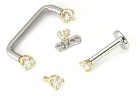 Use These 14k Yellow Gold Prong-Set CZ Ends With Dermal Anchors