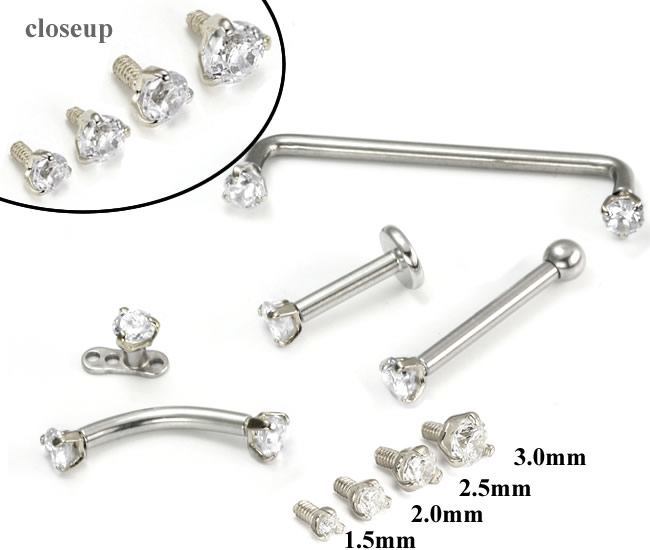Our Silver CZ Stone Ends for 12g or 14g Body Jewelry Come in 4 Sizes