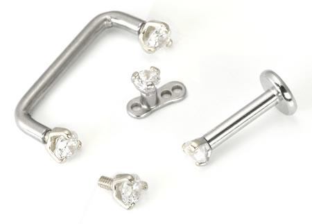 Prong-Set Crystal (CZ) Stone End for 14g Internally-Threaded Labret Studs