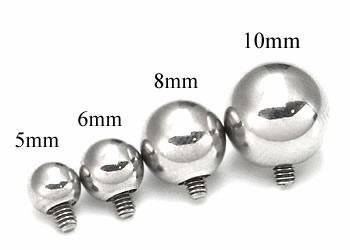 6mm or 8mm Counter-Sunk Steel Ball for 10g-0g Internally-Threaded Jewelry