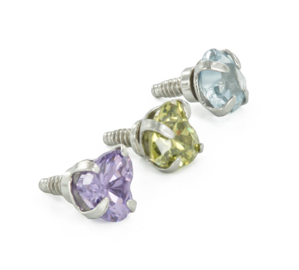 Close-up of Our 3mm Jeweled Hearts for 16g & 18g Internal Body Jewelry