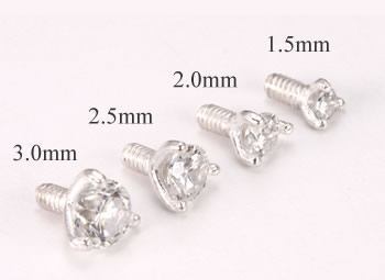 14g - 12g Internally Threaded Sterling Silver Prong-Set Jewel Top - Price Per 1