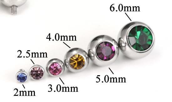 Our Swarovski Crystal Gem Balls for 12g or 14g Internally-Threaded Body Jewelry Are Available in 6 Sizes