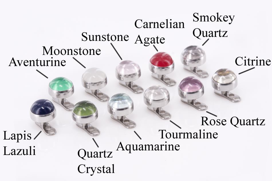 These Real Stone Tops for 12g or 14g Internally-Threaded Body Jewelry Come in 11 Real Stone Options