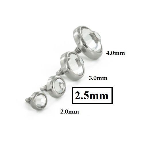 2.5mm Swarovski Crystal Tops for 18g or 16g Internally-Threaded Body Jewelry