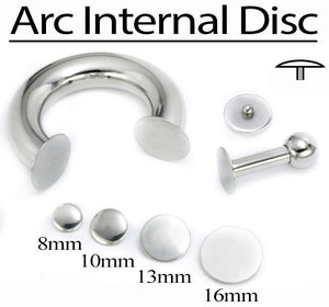 10g - 00g Internally Threaded Arced Steel Disc End - Price Per 1 - Painful Pleasures