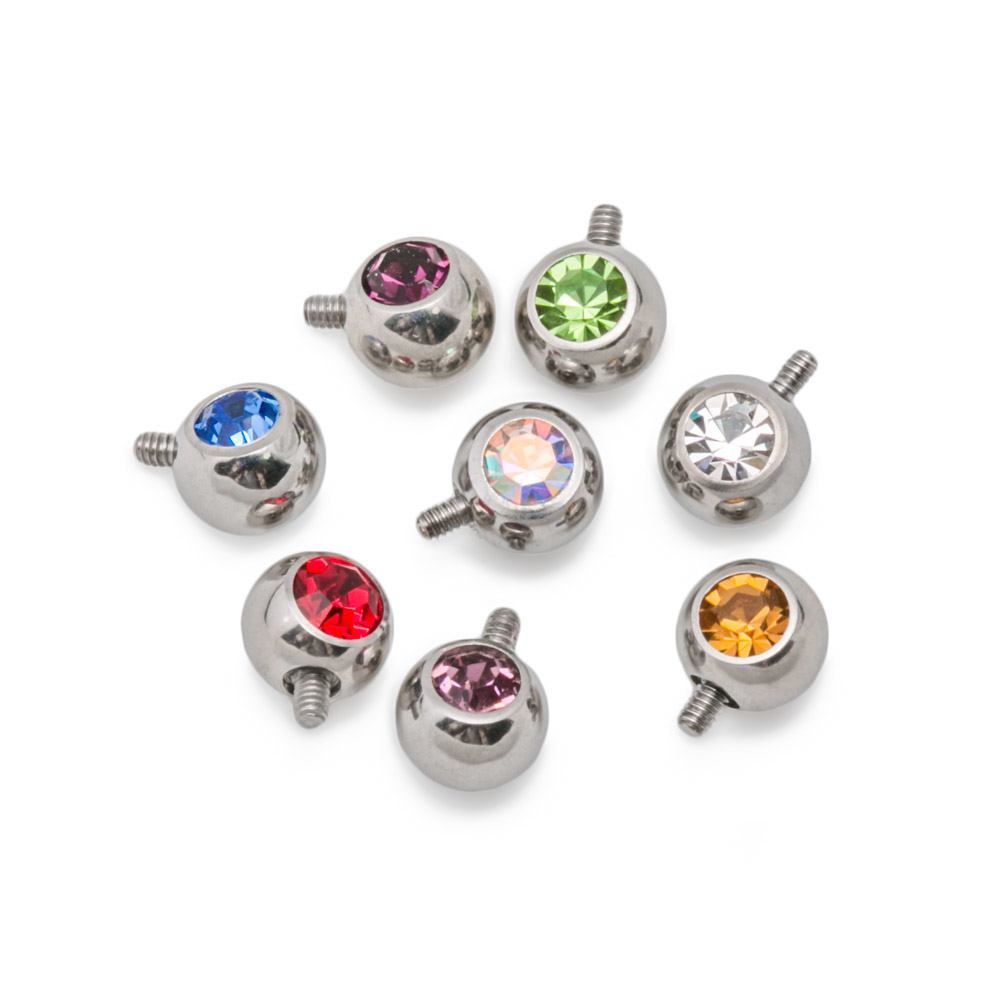 14g-12g Internally Threaded 90° Swarovski Jeweled Steel Ball – 5mm Dark Purple Balls on Straight Barbell