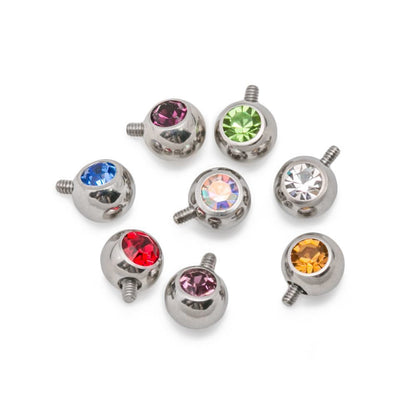 14g-12g Internally Threaded 90° Swarovski Jeweled Steel Ball – 5mm Dark Purple Balls on Straight Barbell