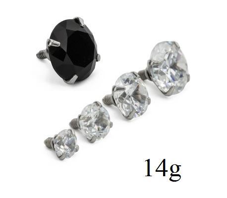 14g – 12g Internally Threaded Crystal or Black Prong-Set Round Jewel Top – Price Per 1